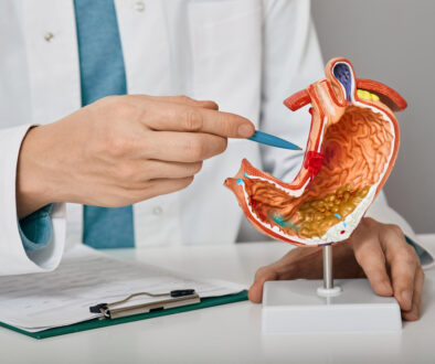 Proctologist vs. Gastroenterologist Holding a Model of a Stomach
